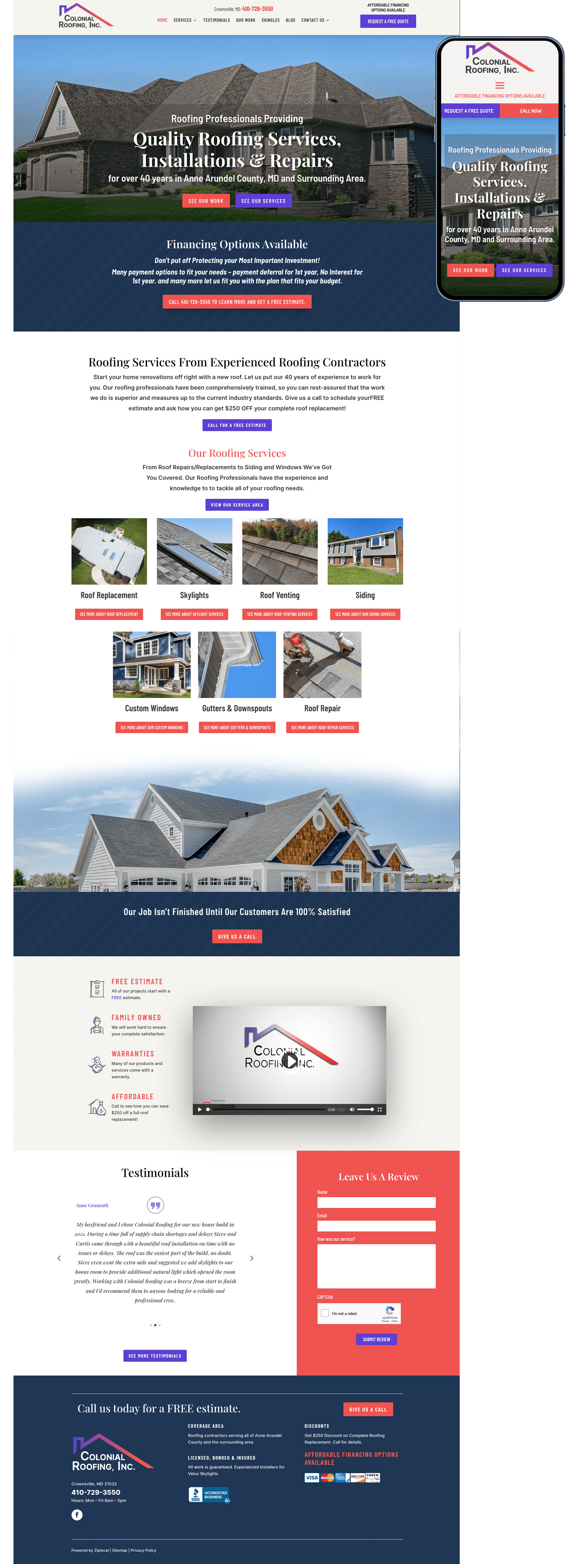 desktop-Mobile-Colonial-1 Colonial Roofing Inc website view in desktop and Mobile