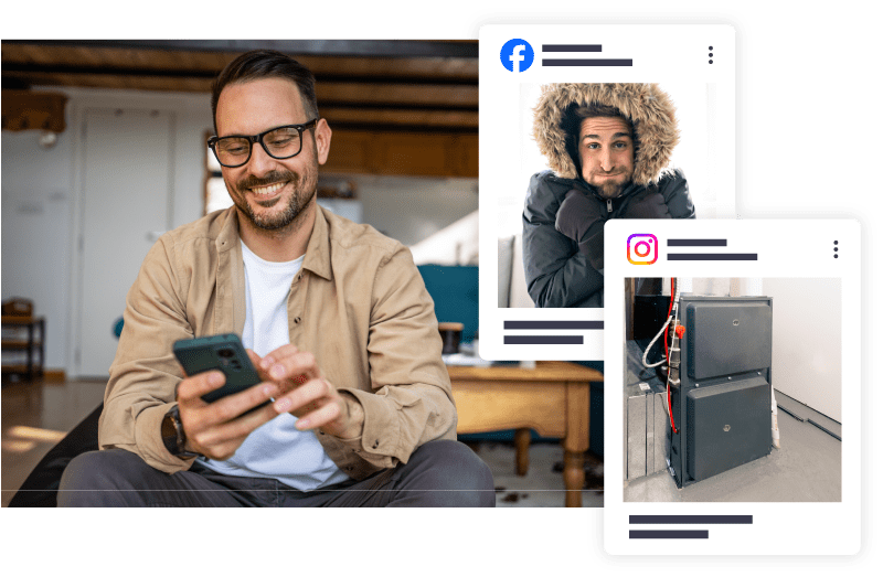 HVAC-Social-Media-ZipLocal man looking at social media Posts for Heating and Air Company