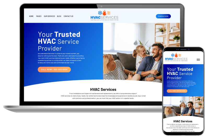 HVAC-Website-Responsive-Laptop-Phone-temp HVAC website shown on a laptop and phone showing its responsive design