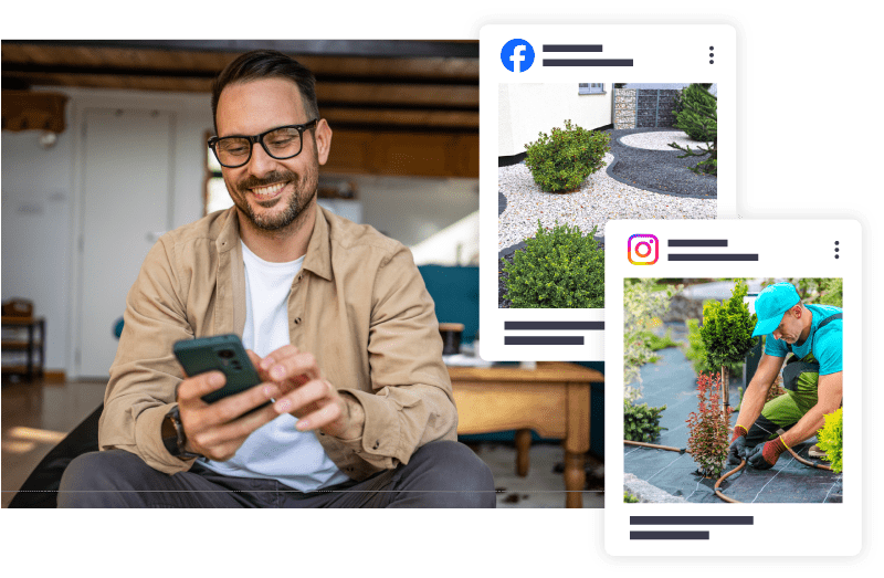 Landscaping-Social-Media-ZipLocal man looking at social media Posts for landscaping Companies