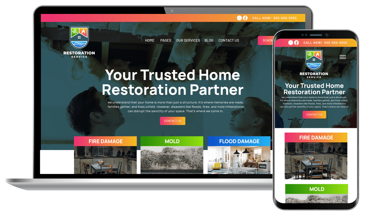 Restoration services website on a laptop and phone showing responsiveness