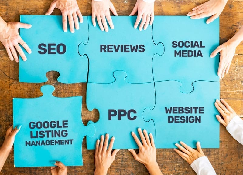 Services-Hero-Image hands putting puzzle pieces together that have digital marketing services on them